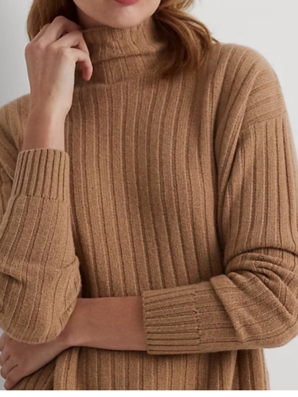 Lauren Ralph Lauren Camel Ribbed Turtleneck Sweater( washable cashmere) - Picture 2 of 8